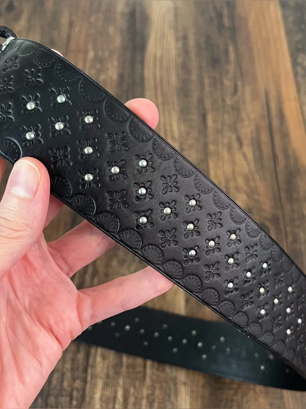 Lauren Ralph Lauren Embossed Leather Belt Studded Edgy Womens Size Medium Black